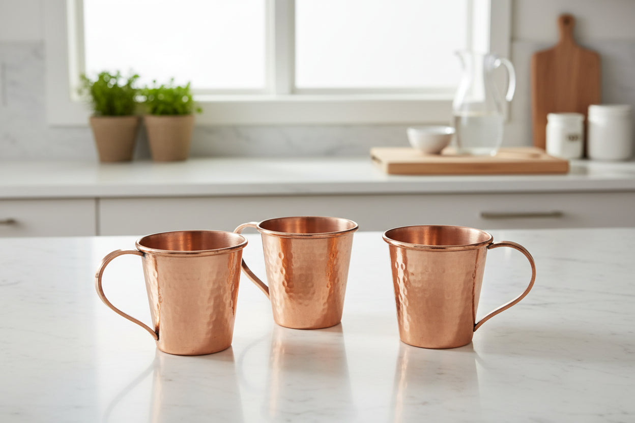 SET of 4 copper cups plain smooth finish
