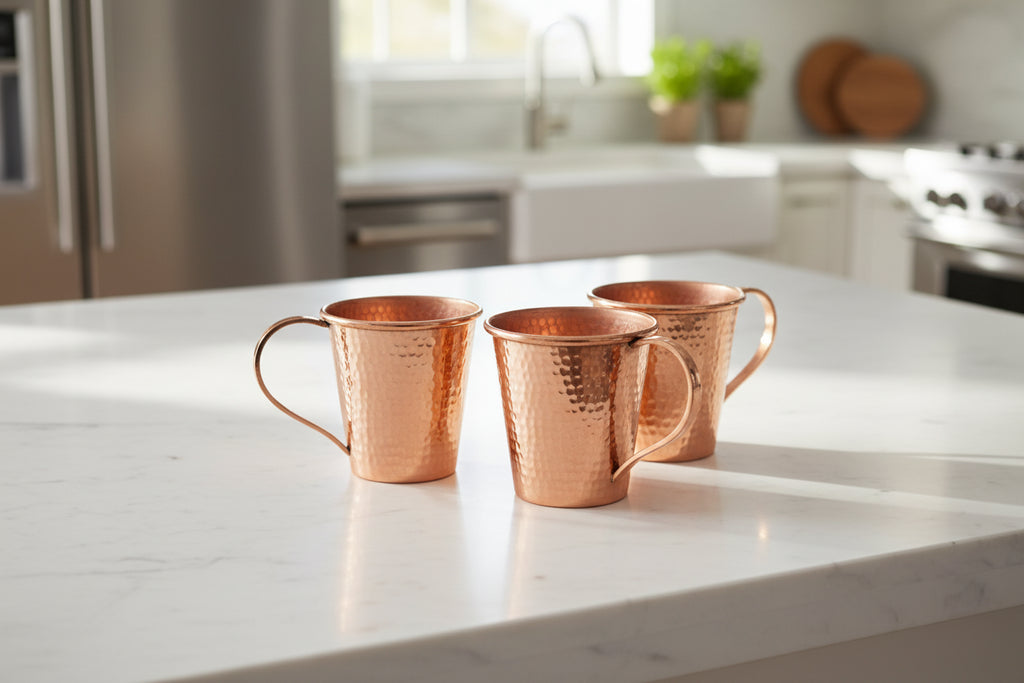 SET of 4 copper cups hammered finish