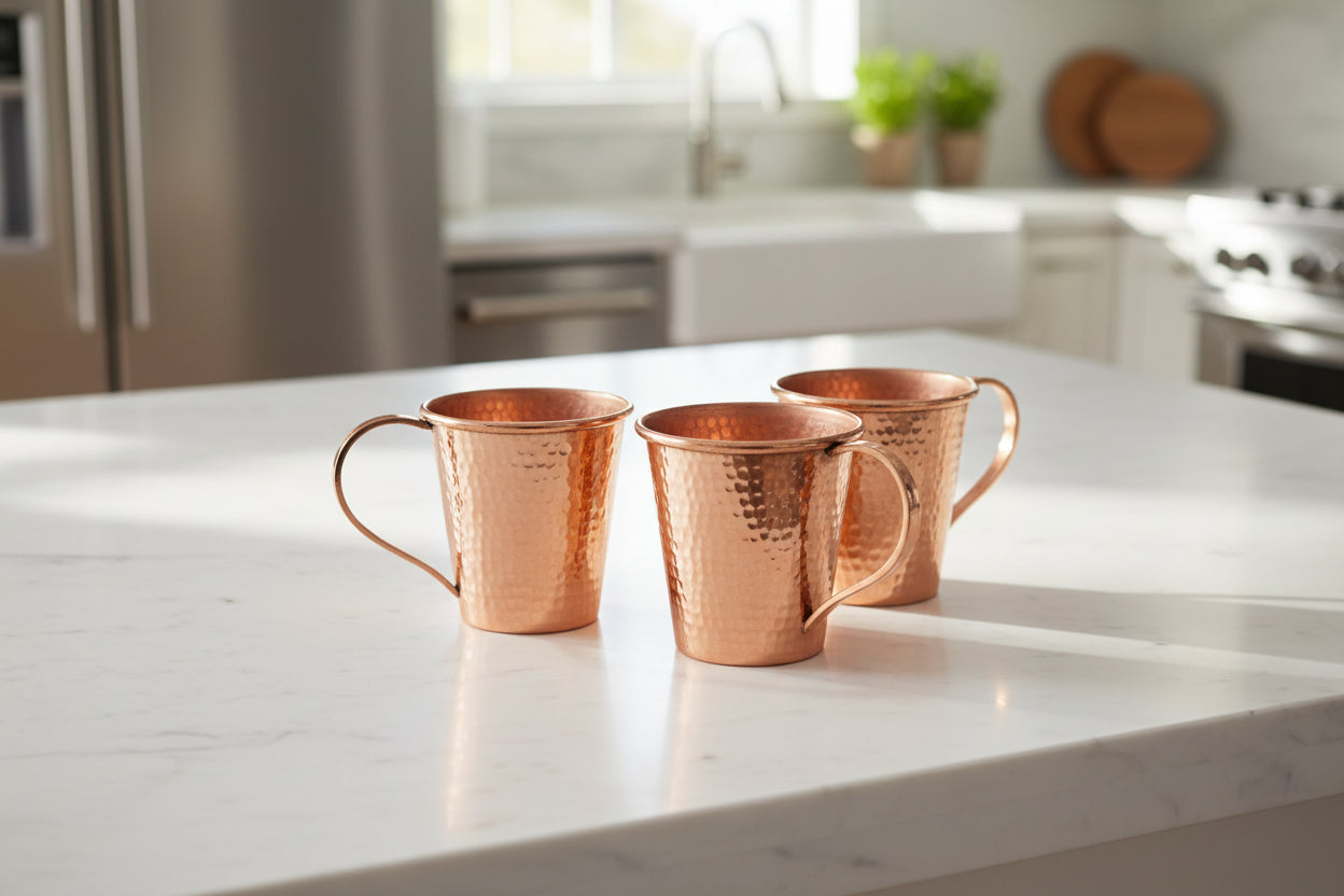 SET of 4 copper cups hammered finish