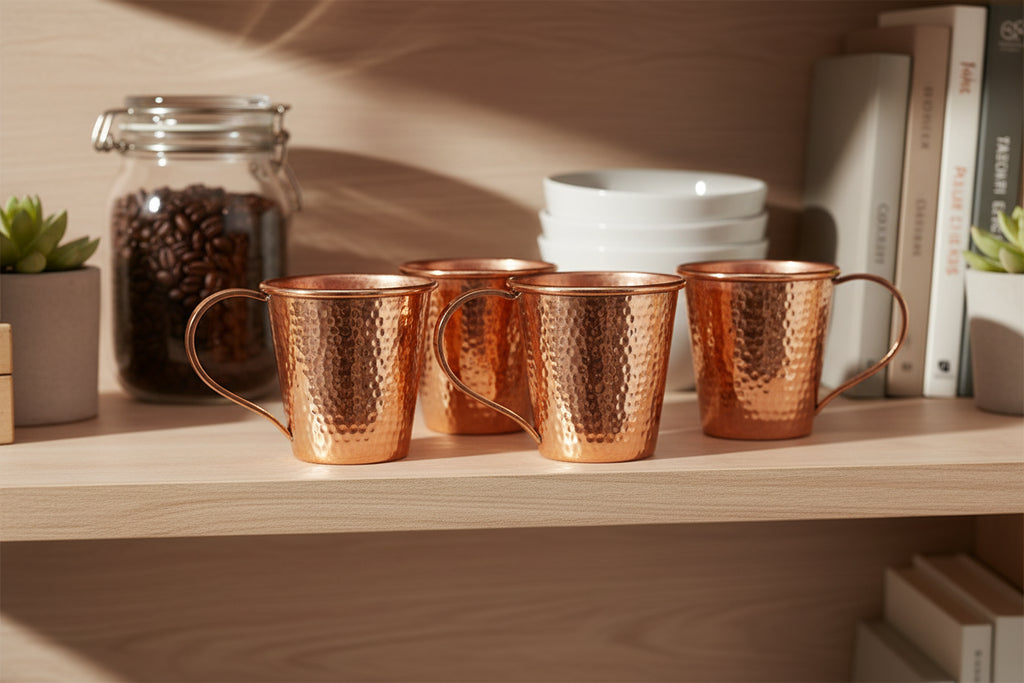 SET of 4 copper cups hammered finish