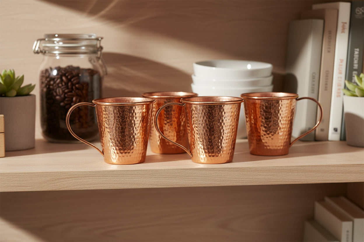 SET of 4 copper cups hammered finish