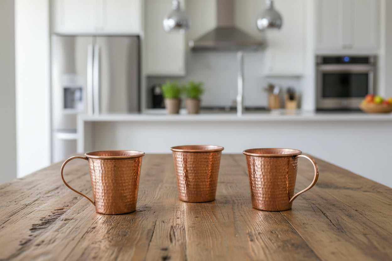 SET of 4 copper cups hammered finish