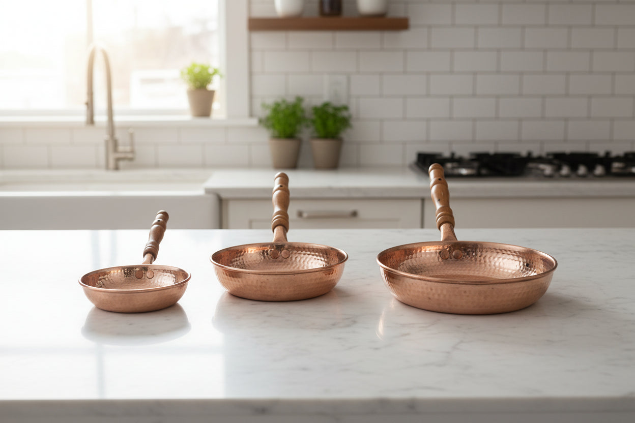 SET of 3 Copper Frying pan