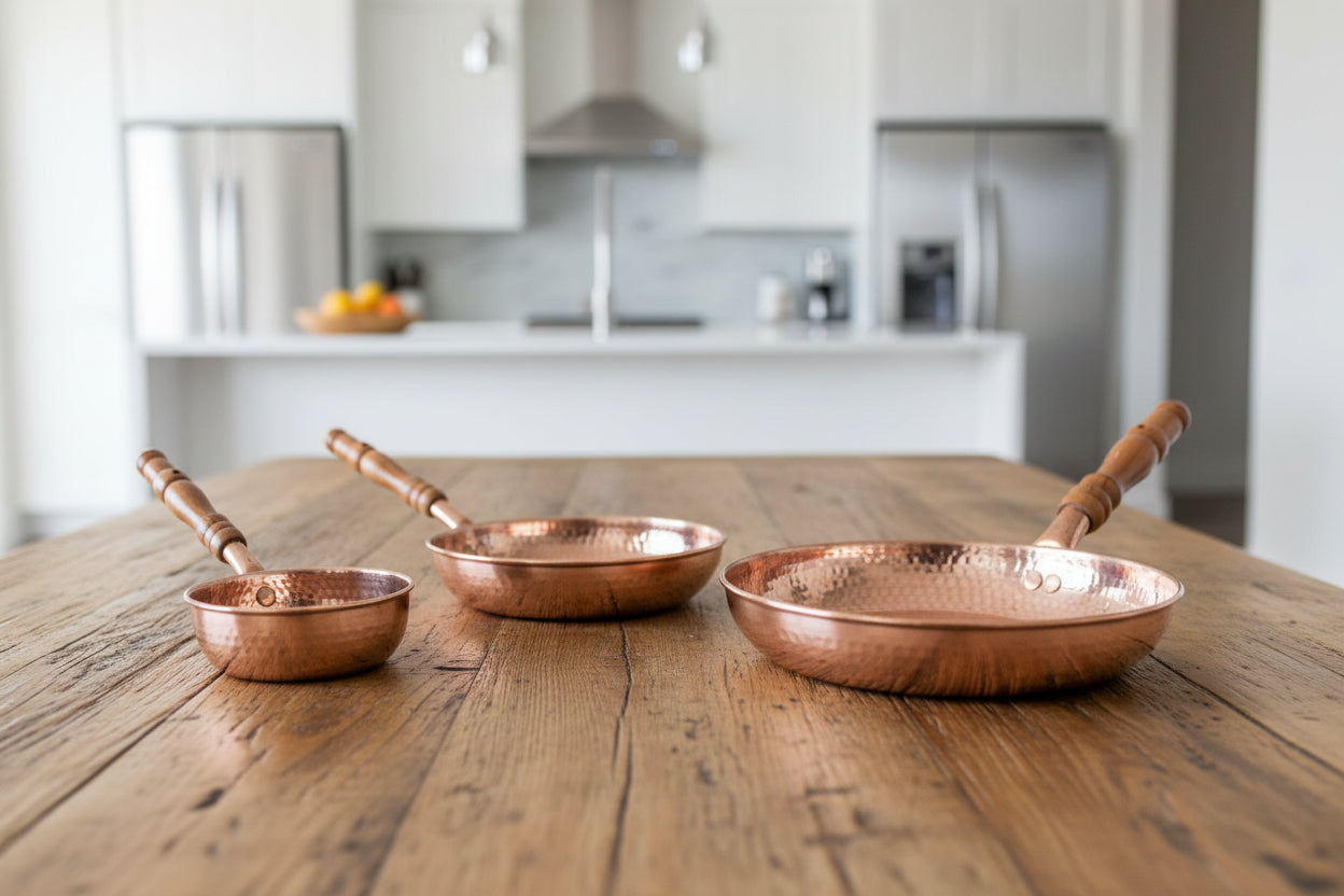 SET of 3 Copper Frying pan
