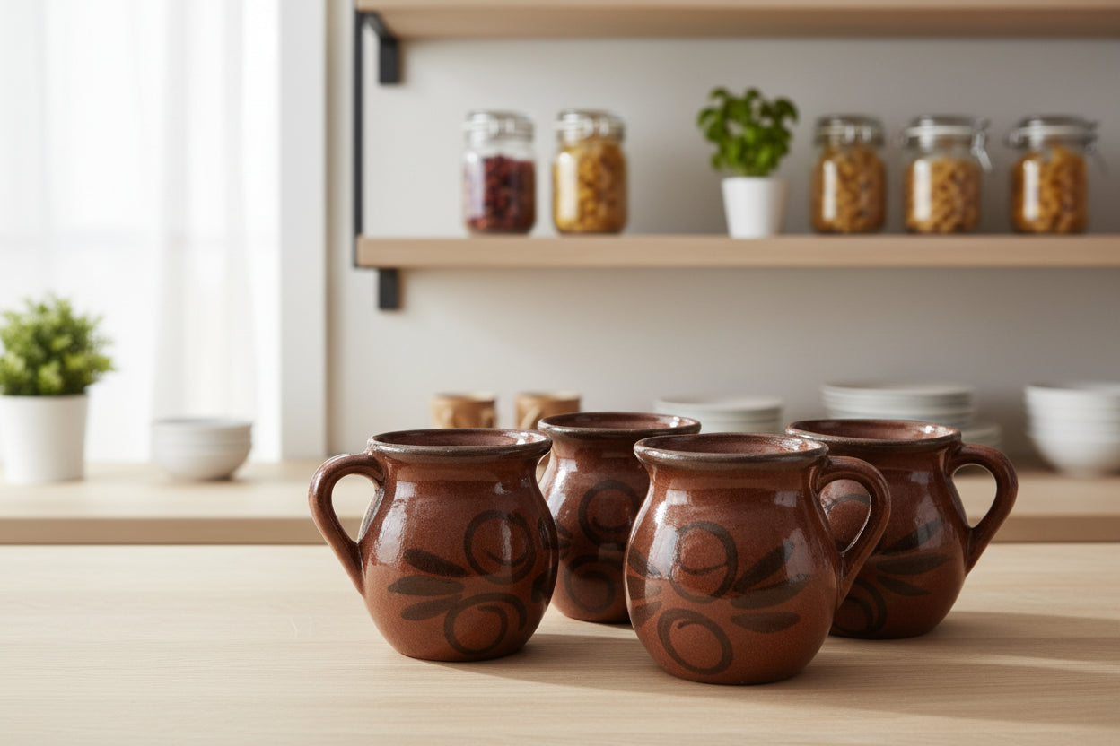 Set of 4 Almondy clay cups DARKER STYLE