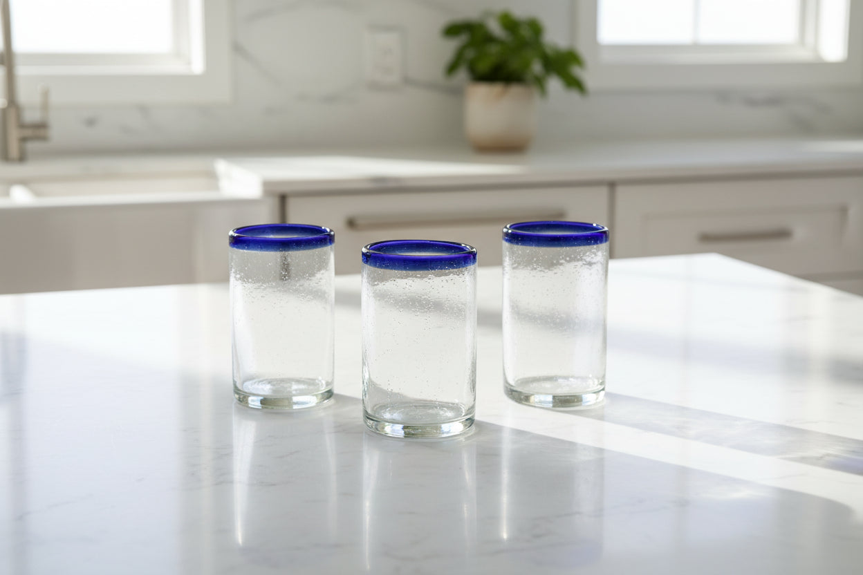 SET de 4 vasos de vidrio soplado AZUL