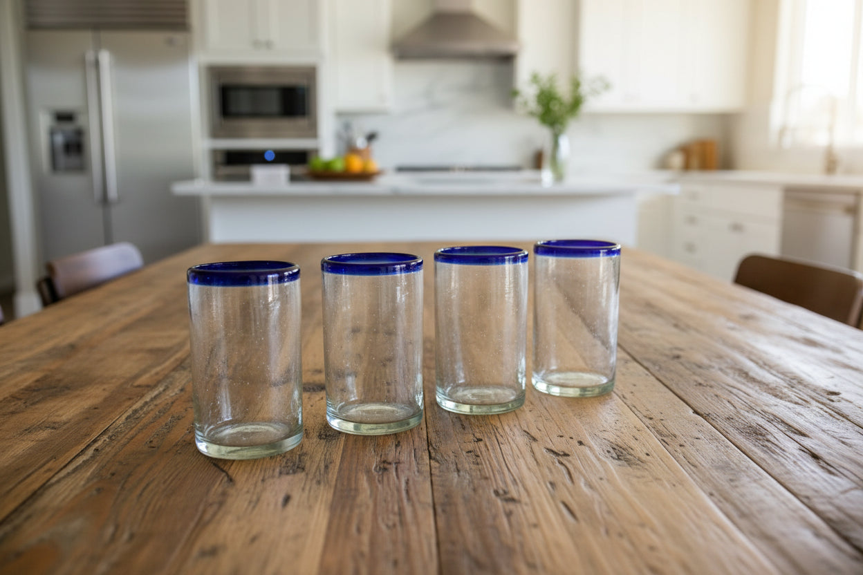 SET de 4 vasos de vidrio soplado AZUL