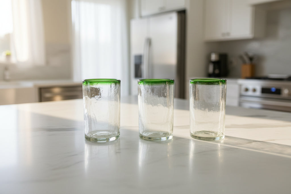 SET de 4 vasos de vidrio soplado VERDE