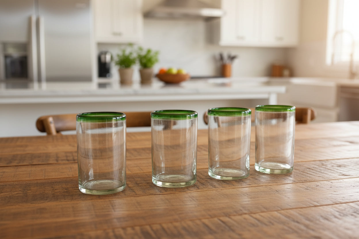 SET de 4 vasos de vidrio soplado VERDE
