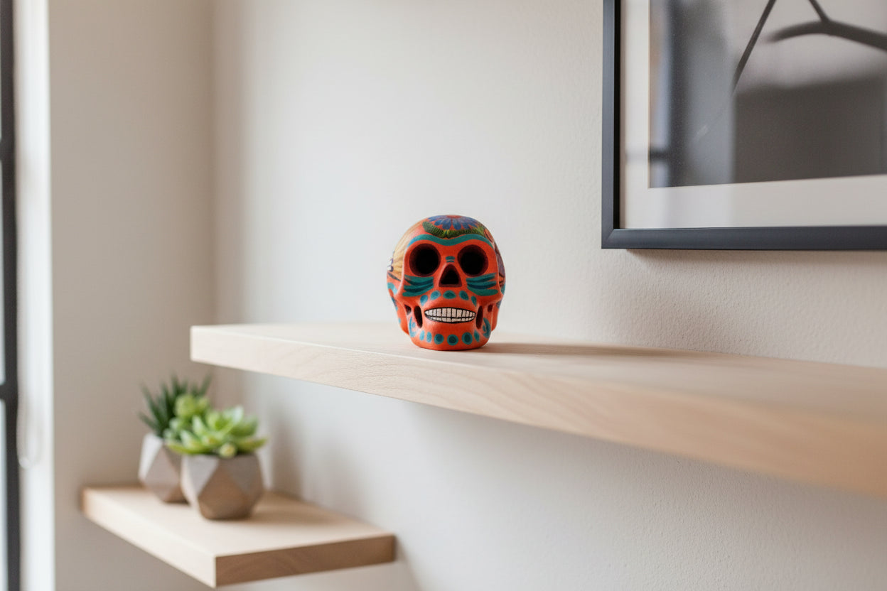 Hand painted clay skull "ORANGE"