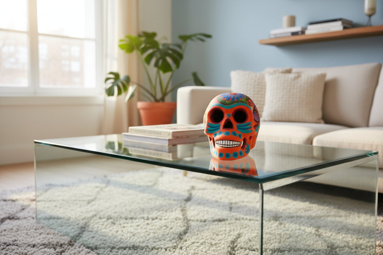 Hand painted clay skull "ORANGE"