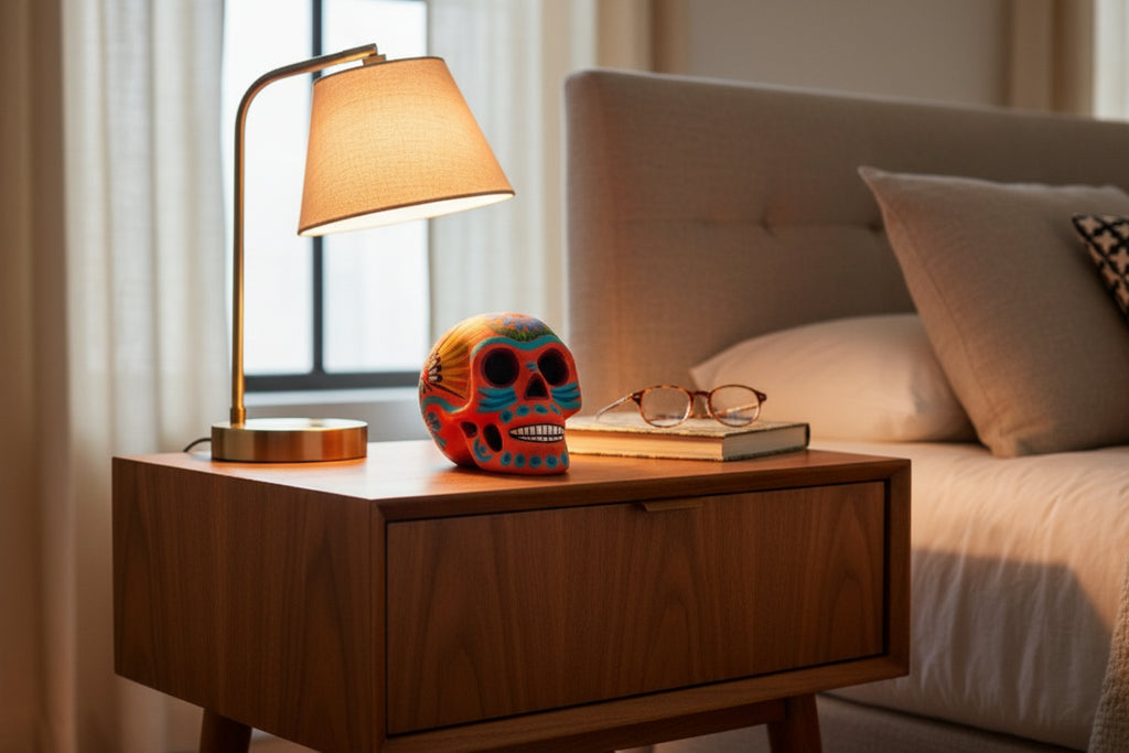 Hand painted clay skull "ORANGE"