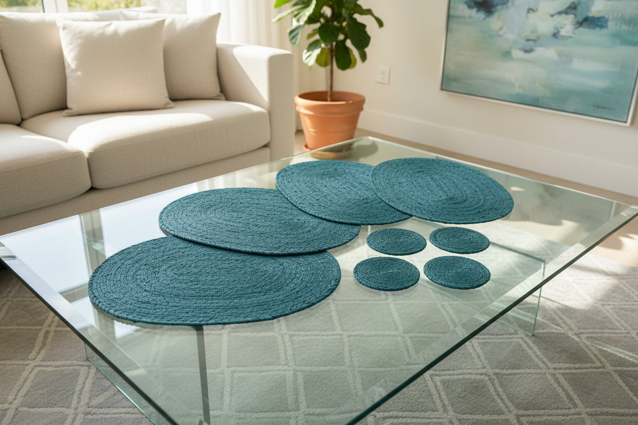 Turquoise SET 4 plate places & 4 coasters