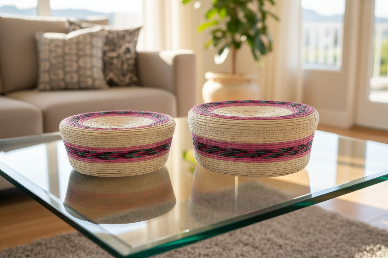 Straw tortilla warmer DUO natrual with rosewood pink