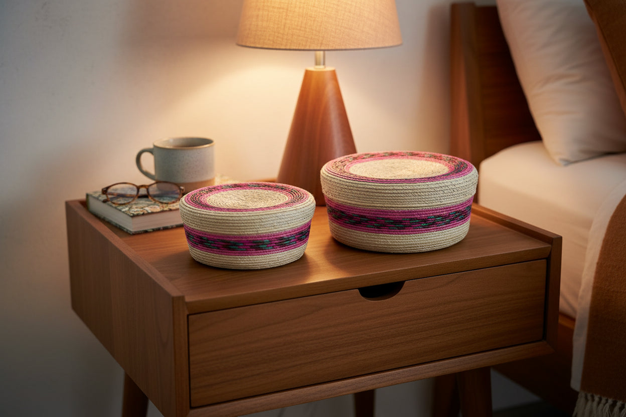 Straw tortilla warmer DUO natrual with rosewood pink