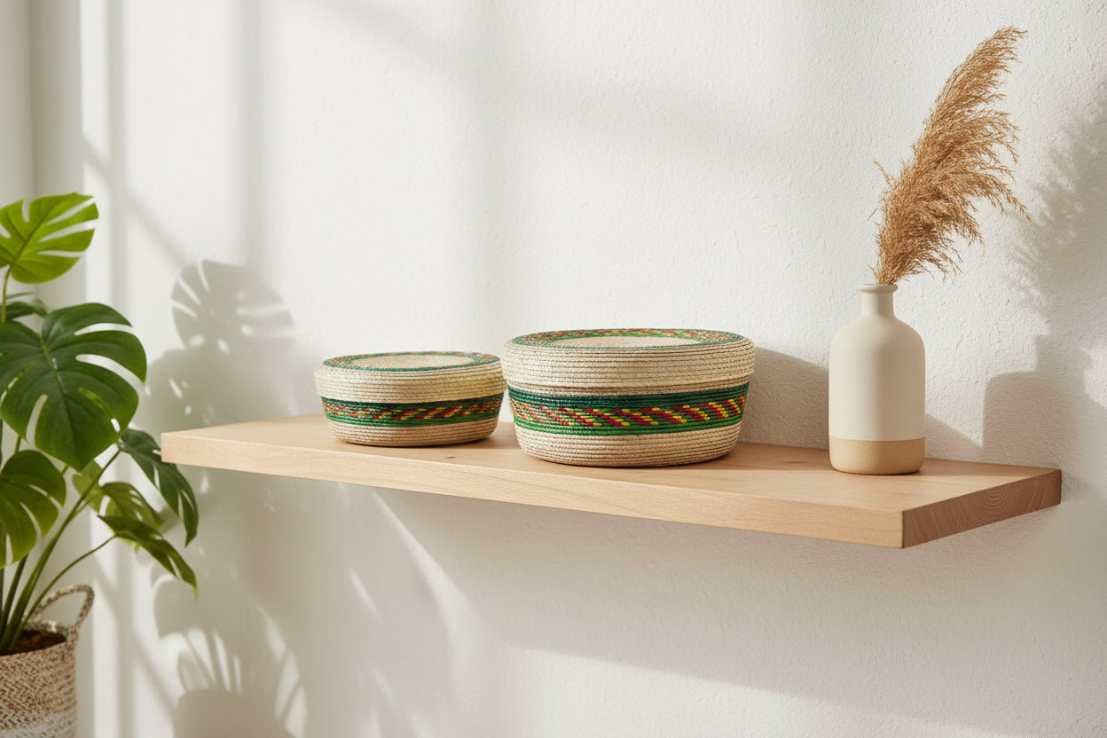 Straw tortilla warmer DUO natural with green