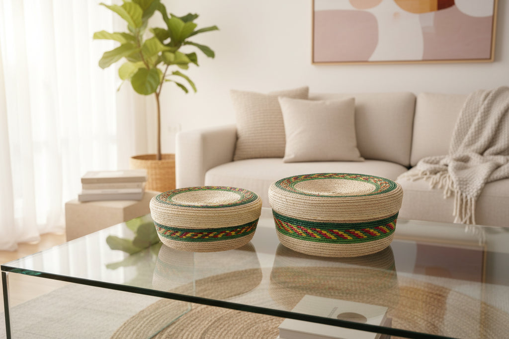 Straw tortilla warmer DUO natural with green