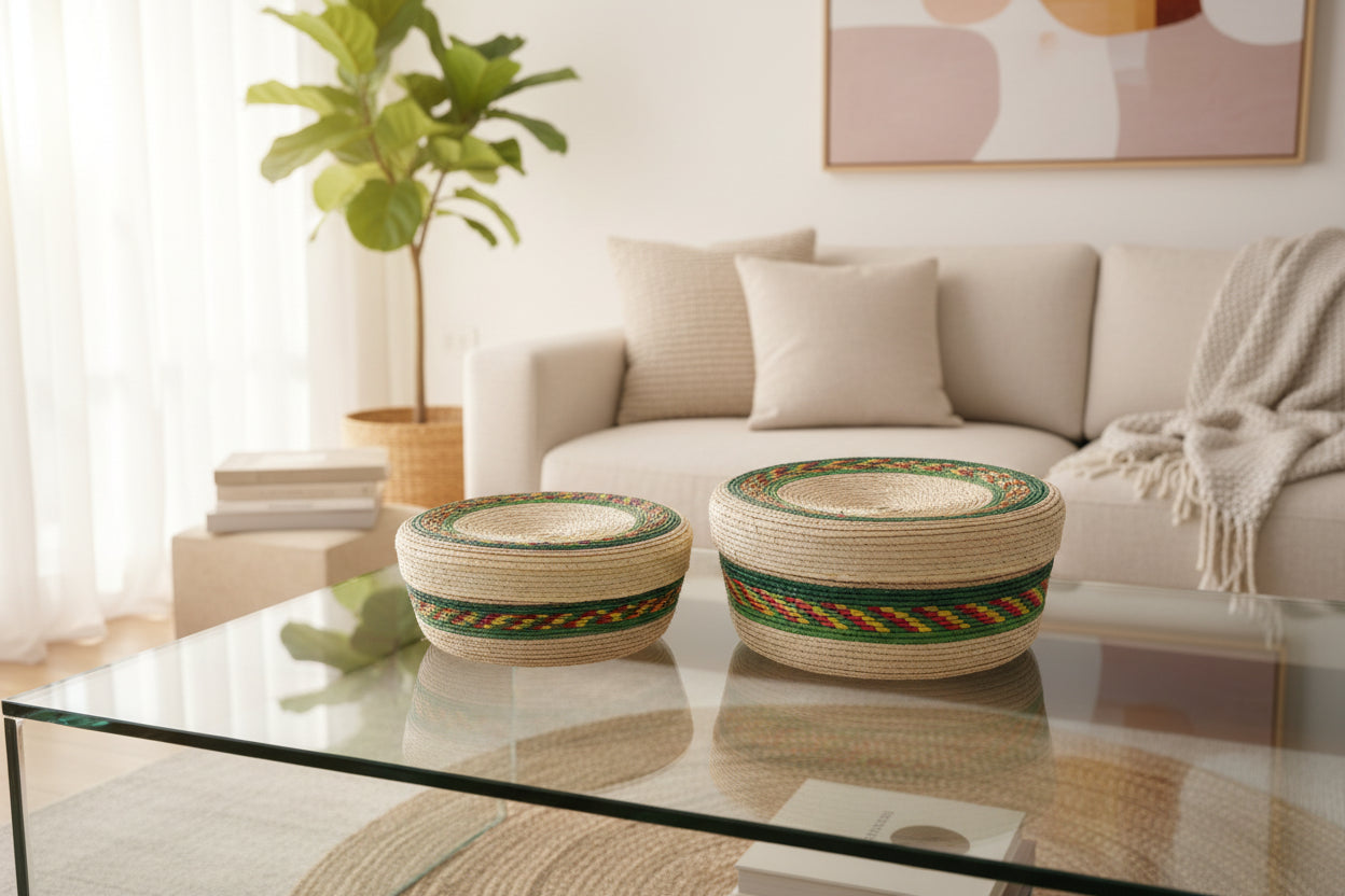 Straw tortilla warmer DUO natural with green