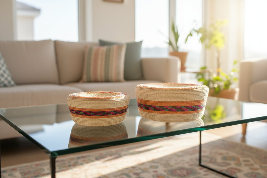 Straw tortilla warmer DUO natural with mango