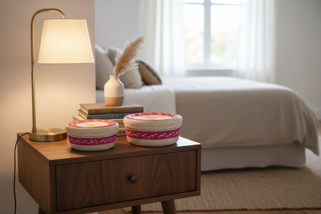 Straw tortilla warmer DUO natural with baby pink