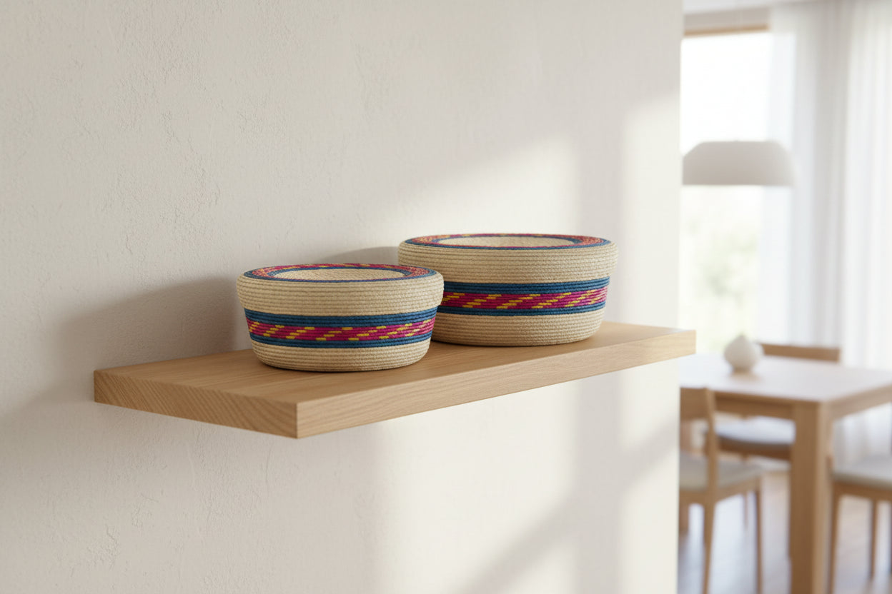 Straw tortilla warmer DUO natural with blue