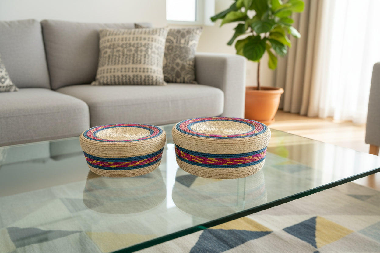 Straw tortilla warmer DUO natural with blue